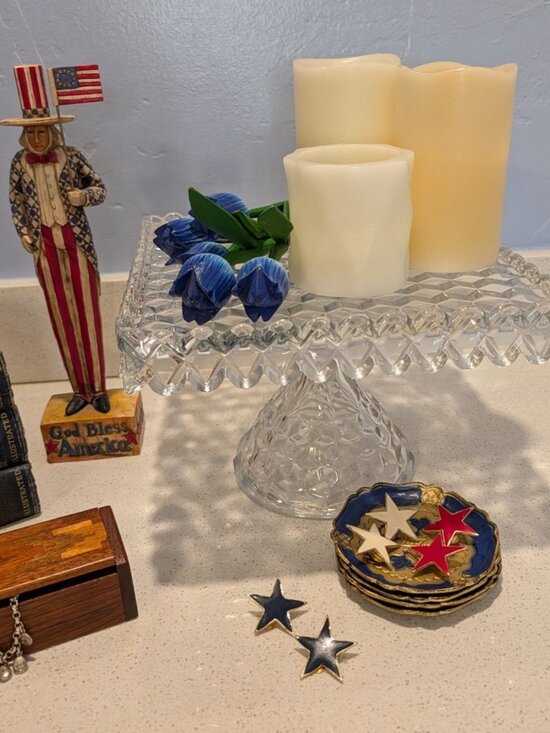 Vintage Fostoria American Clear Glass Square Cake Stand Cubist Pattern Rum Well - Picture 13 of 16